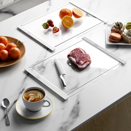 Tempered glass cutting board for kitchen with Silicone Non Slip Feet and Juice Groove, Easy to Clean and Dishwasher Safe is Suitable for Cutting Vegetables Fruits Bread etc meats(16 * 12 ins)