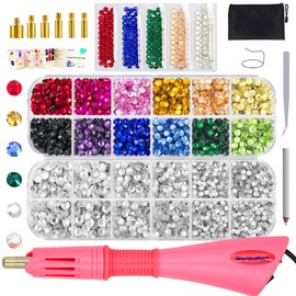 Worthofbest Hotfix Applicator with 3400 Pcs Hot Fix Rhinestones, Bedazzler Kit with Rhinestones, Bedazzle Gun for Clothing, Clothes, Fabric, Leather - 3mm 4mm 5mm SS10 SS16 SS20 - Washable | Zipper Bag