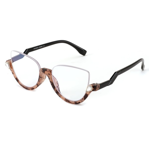 FEISEDY Reading Glasses for Women Fashion Half Frame Cat Eye