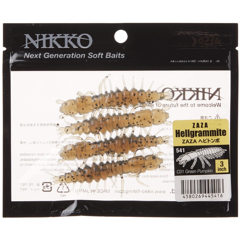 NIKKO Zaza hellgrammite Artificial Fishing baits, Green Pumpkin, 3 inch