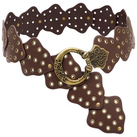 BAOKELAN Hollow Disc Belt for Women Wide Leather Belt Boho Concho Waist Belt for Dresses, brown