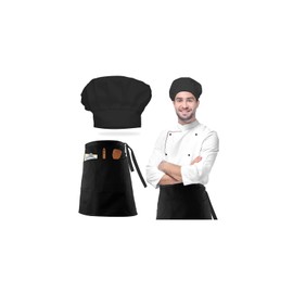 dafuhao Chef's Hat Apron, Adjustable Chef's Hat Bib Apron, Black/White Chef's Hat, Breathable Baking Apron, Cooking Hat, High Cooking Apron, Short for Men, Women, for Bakers, Kitchen, Home,