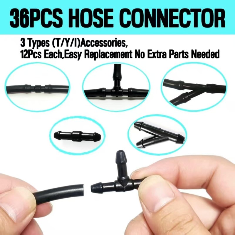Windshield Washer Hose Kit,4M Rubber Hose with 36 Pcs Leak-Proof