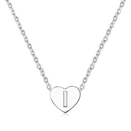 MiniJewelry Silver Initial I Pendant Heart Necklace Alphabet Charm Letter Necklace Girlfriend Wife Girlfriend Daughter Birthday Family