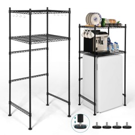 KELIXU Mini Fridge Shelf 2-Tier Metal Mini Fridge Stand with Storage, Adjustable Height Microwave Stand Multifunctional Rack for Dorm, Kitchens, Offices, Easy to Install, 52” H x 24” W x 18” D, Black