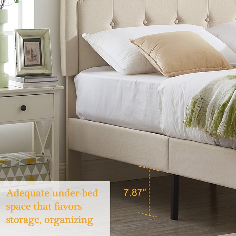 VECELO Full Size Platform Bed Frame with Fabric Upholstered Headboard