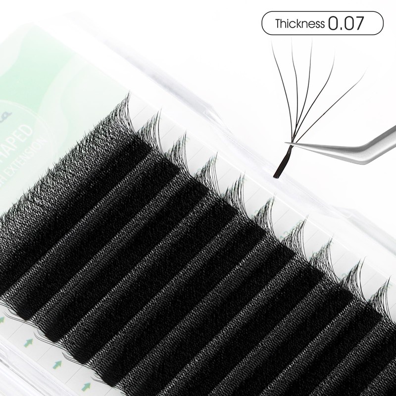 Natuhana Eyelash Extensions, 0.07 D Curl, 9 mm Volume, W-Shaped,