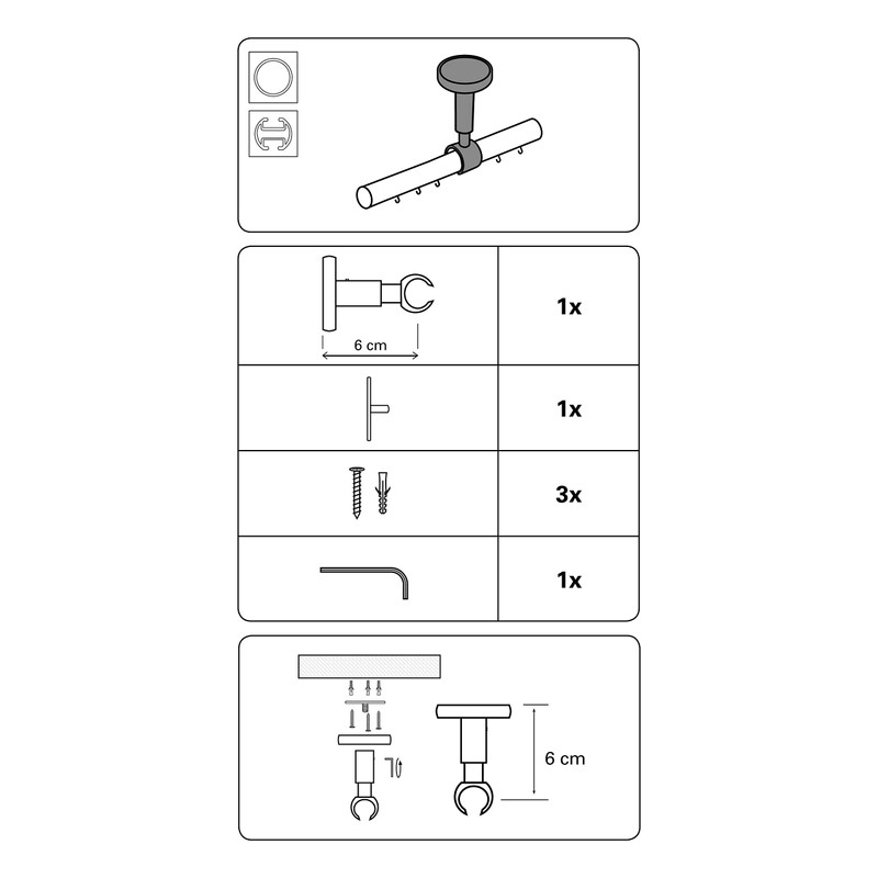 GARDINIA Kira Series Ceiling Support for Curtain Pole with Metal
