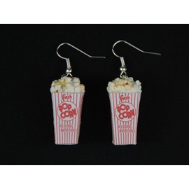Miniblings Popcorn Cinema Earrings – Handmade Fashion Jewellery I Party Celebrations Pop Corn – Earrings Silver Plated, ['Polymer Clay', 'Metal Alloy'], No Gemstone