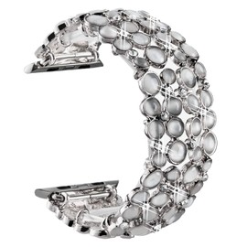 VIQIV - Bandas brillantes para reloj Apple compatible, 38 mm, 40 mm, 42 mm, 44 mm, Iwatch Series 4, 3, 2, 1, pulsera de metal con diamantes para mujer, Home, Plateado, 44mm (Large Fit Wrist Size 6.4-6.9 Inch)