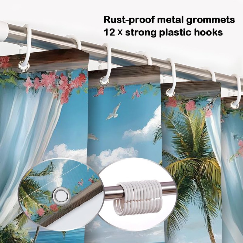 MZYZAF Ocean Beach Shower Curtain Tropical Palm Tree, 70X70Inch