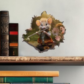 Flute Mouse in Mouse Hole Decal - Mouse Hole 3D Wall Sticker