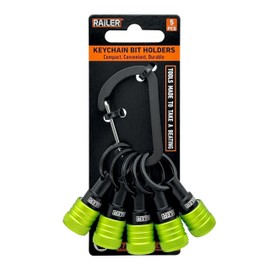 Railer Bit Holder Keychain 5pc - 1/4 inch Hex Shank Bit Holders - Quick Release Bit Holder For Nut Driver, Screwdriver & Drill Bits w/Key Chain Carabiner