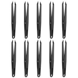 sourcing map 10pcs Sticker Tweezers for Crafting 4.53" Straight Pointed Tip with Spring Plastic Tweezers Craft Tweezers for Stickers, Scrapbooking, Eyelash Extensions, Black