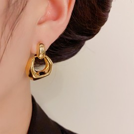 Sonateomber Gold Door Knocker Earrings for Women Statement Retro Vintage Hoop Geometric Rectangle Dangle Drop Prom Jewelry Gift