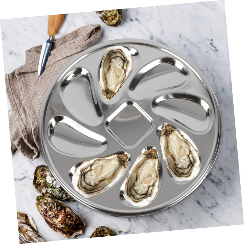 Ciieeo 1 Set Stainless Steel Oyster Storage Plate with Opening