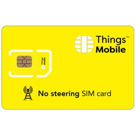 NO STEERING SIM Card for IoT and M2M - Things Mobile - with Global Coverage and Multi-Operator GSM/2G/3G/4G LTE Network, No Fixed costs, No Expiration Date, Competitive Rates, with €10 Credit Included