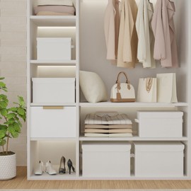 GUOHNHE Fabric Storage Bin with Lid, Closet Boxes with Cover, Collapsible Stackable Organizer Basket with 2 Handles, for Home and Bedroom, 4 Pack, White, 10.2 x 7.9 x 6.7 In, XSNY12WS-4