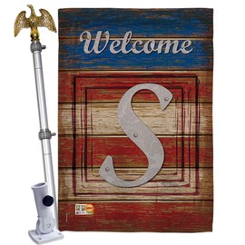 Star and Stripes Patriotic S Initial House Flag Eagle Set Monogram Patriotism Independence Memorial United State American Small Decorative Gift Yard Banner Double-Sided Made In USA 28 X 40