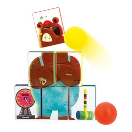 Janod - Can Throwing Applepop - Skill Game - 6 Metal Tins + 2 Foam Balls - Outdoor Toy - Promotes Hand Dexterity and Concentration - From 3 Years, J03359