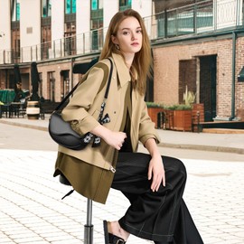 FOLOVEYA Women's Small Shoulder Bag with Bow Elegant Shoulder Bag Leather PU Crossbody Bag Modern Half Moon Crossbody Handbag with 2 Shoulder Straps for Everyday Office Travel Shopping, black, L