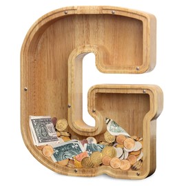AORCMITN Extra Large Wooden Letter Coin Piggy Bank for Boys Girls Kids Toddler Alphabet G Money Bank (Initial-G-12)