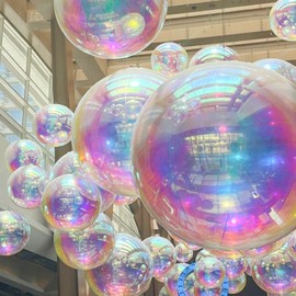 PartyWoo Iridescent Foil Balloons 6pcs 22 Inch Large Round Foil Big Giant Orbz 4D Jumbo Inflatable Mirror Ball Mylar Balloons for Wedding Anniversary Birthday Baby Shower Disco Party Decorations