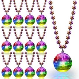 Sasylvia 12 Pcs LED Disco Ball Necklaces Light up Mardi Gras Bead Necklaces 70s Disco Party Favors Glow in the Dark Bead Jewelry Costume Accessories for Party Dance Supplies(Silver, Colorful)