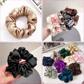100% Mulberry Silk Scrunchies - 16 Momme Satin Hair Ties for Women with Curly, Thick or Thin Hair, Black (3 Apricot & Black)
