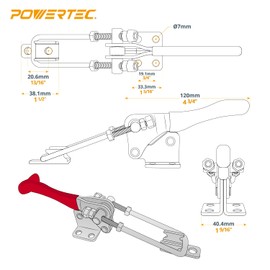 POWERTEC 4PK Toggle Clamp, 1980 lbs Holding Capacity, 40344 Adjustable 90 Degree Vertical U Bolt Latch w/Antislip Hand Grip for Woodworking Jigs & Fixtures, Smoker, Tire Carrier, Tool Box (20324-P4)