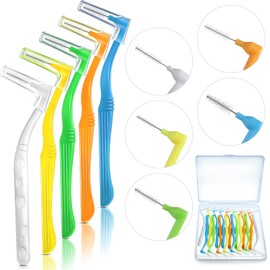 Honeydak 20 Pcs L-Shaped Interdental Brushes 5 Sizes Dental Braces Toothbrush Soft with Non-Slip Handle Angled Head Tooth Picks Floss Sticks Dental Floss Brushes for Oral Cleaning
