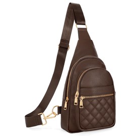 JASGOOD Women Sling Bag Crossbody Leather Fanny Packs Chest Bag, Light Coffee