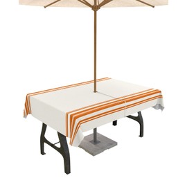 Fall Outdoor Tablecloth with Umbrella Hole, Farmhouse Orange Stripe Rectangle Tables Zippered Table Cloth Waterproof Tabletop Table Cover Collection for Patio, Garden, Picnic, Camping, Dining