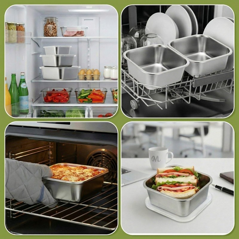 6 Pcs 304 Stainless Steel Food Storage Containers with Lids,