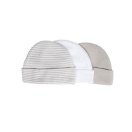 PLAYETTE Preemie Caps, Grey/White, 3 Count