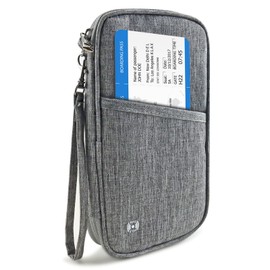 GAUENEEN Passport Holder Family, Travel Document Organizer with RFID, Portable Passport Cover Case with Zipper for Cards, Boarding Pass, ID, Money, Tickets (Grey)