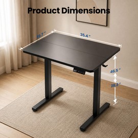 ExaDesk 35" x 20" Electric Standing Desk, Compact Height Adjustable Desk for Small Spaces, Small Ergonomic Sit Stand Workstation for Home Office Bedroom Apartment (Classic Black)