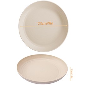 YUNSHENGFANGDM Lightweight Wheat Straw Plates, Unbreakable Deep Dinner Plates Reusable Plastic Plates Microwave and Dishwasher Safe Kitchen Salad Dessert Fruit Cakes Dish 4 PACK 9 Inches