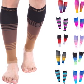 Doc Miller Manga de Compresión Para Pantorrillas (1 par) 20-30 mmHg Medias de Compresión Mangas Para Ejercicio, Recuperación, Dolor, Varices y Calambres en Piernas (Negro Café Café claro, 2X-Grande)