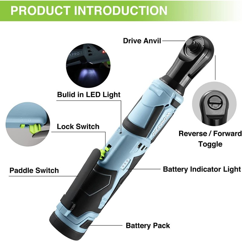Workpro Cordless Electric Ratchet Wrench 3/8"12V 40Ft-lbs Power w/9PC Socket
