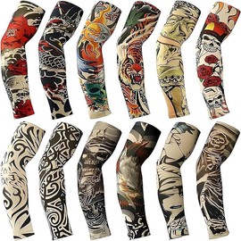 Men's Tattoo Sleeve Set 12 Piece Sleeve Set Fake Tattoo Set Covering Arms Cool Sunscreen Set - Color: Color 2