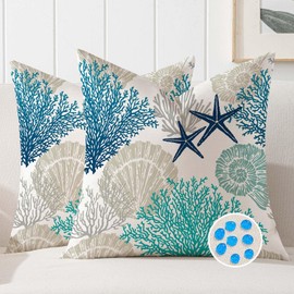 Outdoor Cushion Cover Weatherproof Garden Cushion Waterproof Starfish Algae Cushion Covers 45 x 45 cm Turquoise Cushion Cover Decorative for Garden Bed Sofa Couch Patio Chair Cushion Balcony Pack of 2