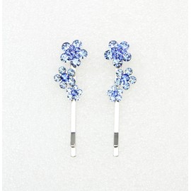 Faship A Pair Of Blue Rhinestone Crystal Floral Hair Clip Pins 2 Pcs