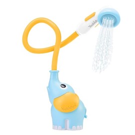 Yookidoo - Cabezal de regadera para baño de bebé: bomba de agua con forma de elefante y boquilla para enjuagar: 2 perillas para una máxima diversión en la tina o el fregadero (azul y naranja)