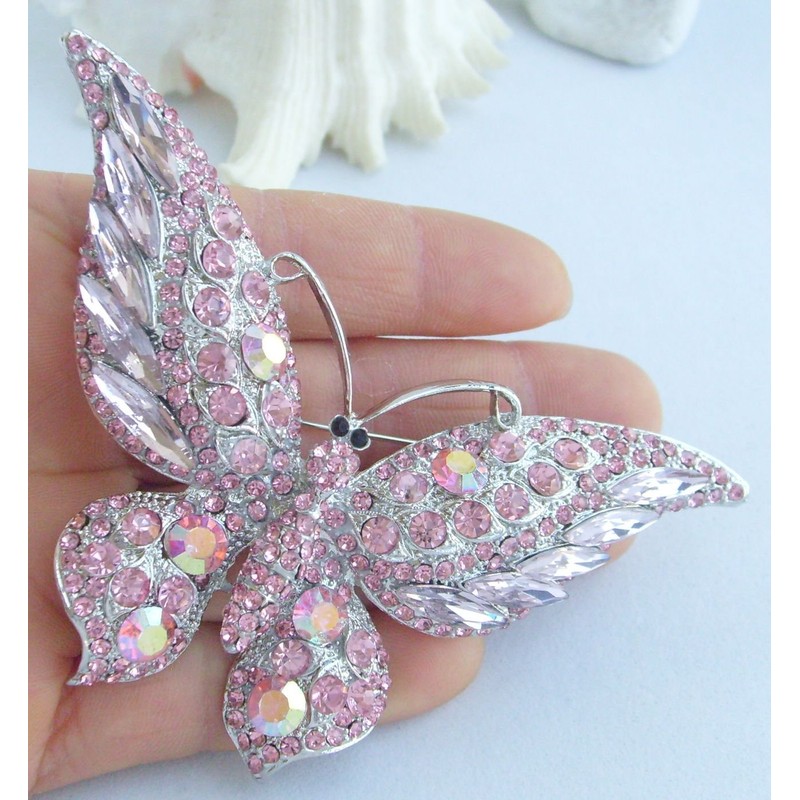 Zeepoffine Charming Butterfly Brooch Pin Rhinestone Crystal Pendant Deco BZ4538
