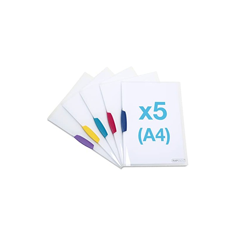 Rapesco 0786 Pivot Clip File, A4, Transparent with Coloured Clips,