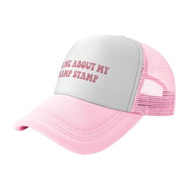 Generic Ask Me About My Tramp Stamp Trucker Hats for Women Pink Men Funny Slogan Pink Hats for Men