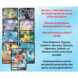 Pokemon Pokemon Eevee Card Bundle - Guaranteed 1 Ultra Rare - 5 Eeveelution Holofoil Cards - No Duplicates