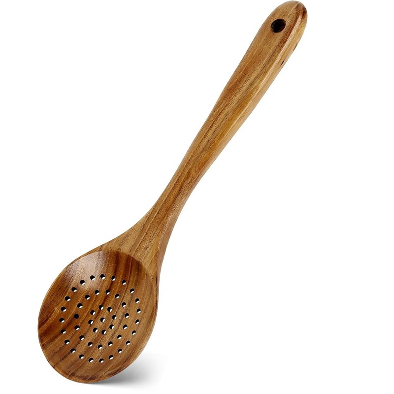 18 Inch Long Wooden Slotted Spoon for Cooking, Acacia Wood