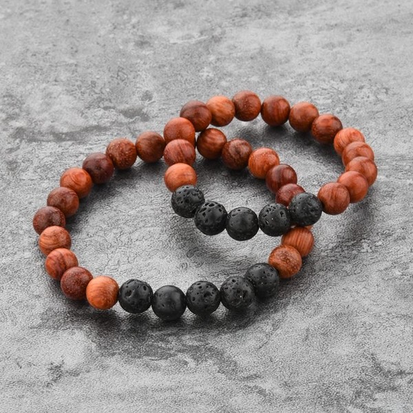 Mystiqs Kids and Adult Matching Lava Rock & Dark Wood Beaded Stone Bracelets Essential Oil Diffuser Set for Aromatherapy Ideal for Anti-Stress or Anti-Anxiety Ages 3-6